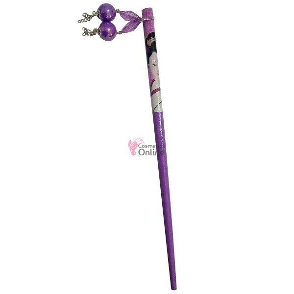 Bat Gheisa din lemn cu ornamente pentru par BCP10FF Purple cu model